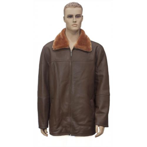 Winter Fur Genuine Chocolate Brown / Cognac Lambskin Shearling Zip-Up Coach Jacket With Wool Lining